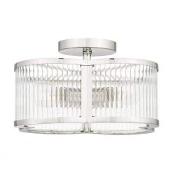 Aster 15 in. 4-Light Polished Nickel Semi-Flush Mount with Clear Ribbed Glass by Quoizel -Quoizel Sales polished nickel quoizel flush mount lights asr1715pk 4f 1000