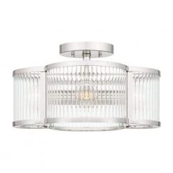 Aster 15 in. 4-Light Polished Nickel Semi-Flush Mount with Clear Ribbed Glass by Quoizel