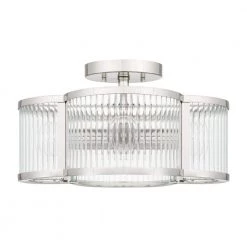 Aster 15 in. 4-Light Polished Nickel Semi-Flush Mount with Clear Ribbed Glass by Quoizel -Quoizel Sales polished nickel quoizel flush mount lights asr1715pk c3 1000