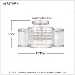 Aster 15 in. 4-Light Polished Nickel Semi-Flush Mount with Clear Ribbed Glass by Quoizel -Quoizel Sales polished nickel quoizel flush mount lights asr1715pk fa 1000