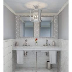 McPherson 14 in. 3-Light Polished Nickel Semi-Flush Mount with Clear Glass by Quoizel -Quoizel Sales polished nickel quoizel flush mount lights mcp1714pk 31 1000