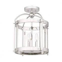 McPherson 14 in. 3-Light Polished Nickel Semi-Flush Mount with Clear Glass by Quoizel -Quoizel Sales polished nickel quoizel flush mount lights mcp1714pk 4f 1000