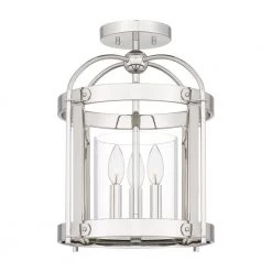 McPherson 14 in. 3-Light Polished Nickel Semi-Flush Mount with Clear Glass by Quoizel
