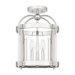 McPherson 14 in. 3-Light Polished Nickel Semi-Flush Mount with Clear Glass by Quoizel -Quoizel Sales polished nickel quoizel flush mount lights mcp1714pk c3 1000