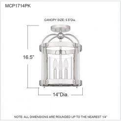 McPherson 14 in. 3-Light Polished Nickel Semi-Flush Mount with Clear Glass by Quoizel -Quoizel Sales polished nickel quoizel flush mount lights mcp1714pk fa 1000