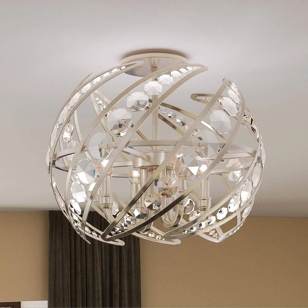 Crescent 18 in. 4-Light Polished Nickel Semi-Flush Mount by Quoizel 4 Crescent 18 in. 4-Light Polished Nickel Semi-Flush Mount by Quoizel - Image 2