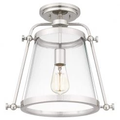 Cardiff 1-Light Polished Nickel Semi-Flush Mount with Clear Glass by Quoizel -Quoizel Sales polished nickel quoizel flush mount lights qfl5344pk 1f 1000