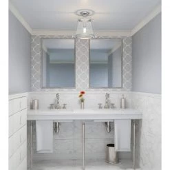 Cardiff 1-Light Polished Nickel Semi-Flush Mount with Clear Glass by Quoizel -Quoizel Sales polished nickel quoizel flush mount lights qfl5344pk 31 1000