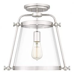Cardiff 1-Light Polished Nickel Semi-Flush Mount with Clear Glass by Quoizel