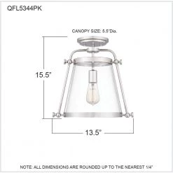 Cardiff 1-Light Polished Nickel Semi-Flush Mount with Clear Glass by Quoizel -Quoizel Sales polished nickel quoizel flush mount lights qfl5344pk fa 1000