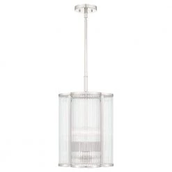 Aster 4-Light Polished Nickel Mini Pendant with Clear Ribbed Glass by Quoizel