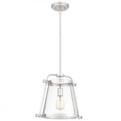 Cardiff 1-Light Polished Nickel Mini Pendant with Clear Glass by Quoizel -Quoizel Sales polished nickel quoizel pendant lights qpp5344pk 4f 1000