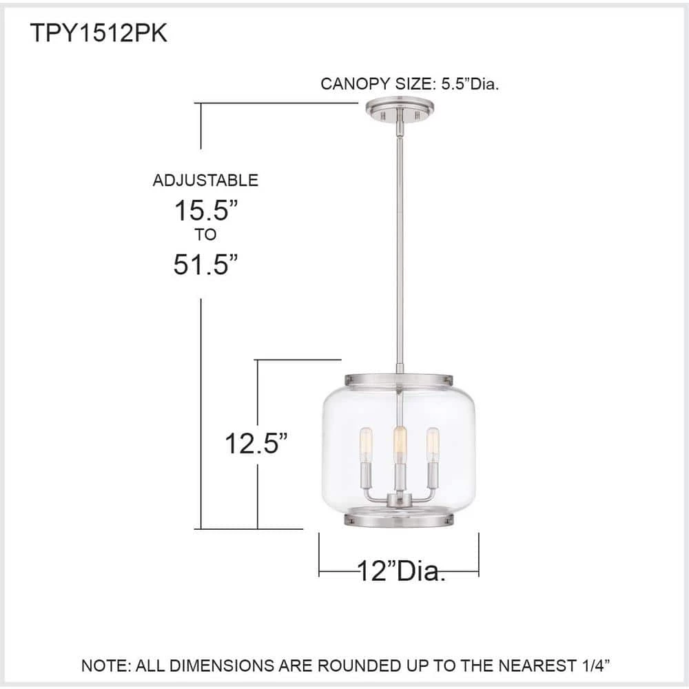 Tapley 3-Light Polished Nickel Mini Pendant with Clear Glass by Quoizel 10 Tapley 3-Light Polished Nickel Mini Pendant with Clear Glass by Quoizel - Image 8