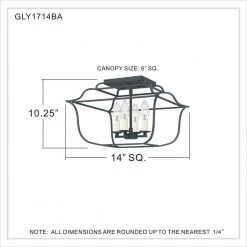 Gallery 14 in. 4-Light Royal Ebony Semi-Flush Mount by Quoizel -Quoizel Sales royal ebony quoizel flush mount lights gly1714ba 44 1000