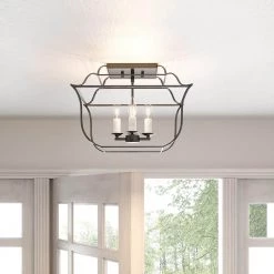 Gallery 14 in. 4-Light Royal Ebony Semi-Flush Mount by Quoizel -Quoizel Sales royal ebony quoizel flush mount lights gly1714ba 76 1000
