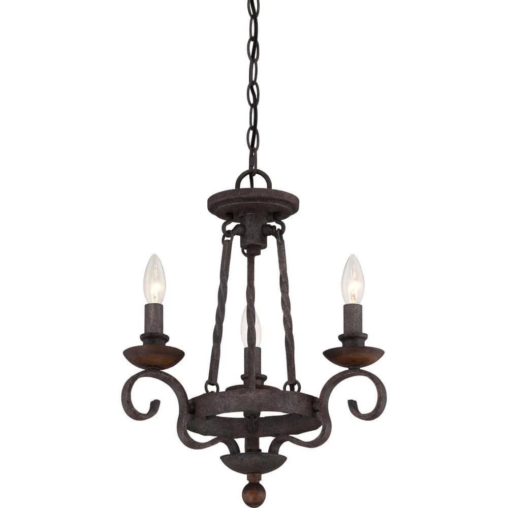 Noble 3-Light Rustic Black Candle-Style Chandelier by Quoizel 3 Noble 3-Light Rustic Black Candle-Style Chandelier by Quoizel