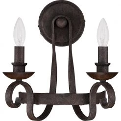 Noble 2-Light Rustic Black Wall Sconce by Quoizel -Quoizel Sales rustic black quoizel vanity lighting nbe8702rk 4f 1000