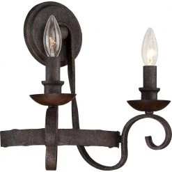 Noble 2-Light Rustic Black Wall Sconce by Quoizel -Quoizel Sales rustic black quoizel vanity lighting nbe8702rk c3 1000