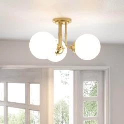 Landry 20.5 in. 3-Light Satin Brass Semi-Flush Mount by Quoizel -Quoizel Sales satin brass quoizel flush mount lights lry1720y fa 1000