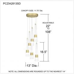 Zia 13 in. Satin Gold LED Pendant by Quoizel 18 Zia 13 in. Satin Gold LED Pendant by Quoizel -Quoizel Sales satin gold quoizel chandeliers pczia2813sd 76 1000