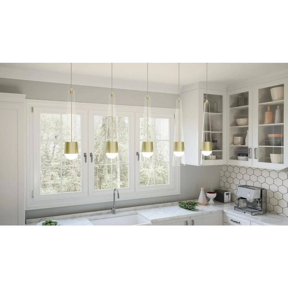 Zia Integrated LED Satin Gold Chandelier with Clear Glass by Quoizel 4 Zia Integrated LED Satin Gold Chandelier with Clear Glass by Quoizel - Image 2