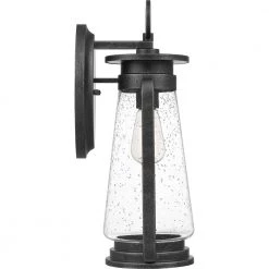 Sutton 8.5 in. 1-Light Speckled Black Outdoor Wall Lantern Sconce with Clear Seeded Glass by Quoizel -Quoizel Sales speckled black quoizel outdoor sconces sut8409spb 1f 1000
