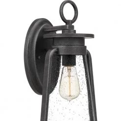 Sutton 8.5 in. 1-Light Speckled Black Outdoor Wall Lantern Sconce with Clear Seeded Glass by Quoizel -Quoizel Sales speckled black quoizel outdoor sconces sut8409spb 44 1000