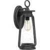 Sutton 8.5 in. 1-Light Speckled Black Outdoor Wall Lantern Sconce with Clear Seeded Glass by Quoizel -Quoizel Sales speckled black quoizel outdoor sconces sut8409spb 64 1000