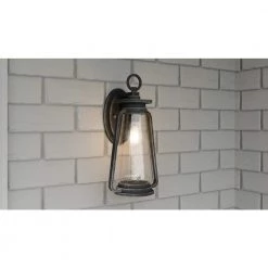 Sutton 8.5 in. 1-Light Speckled Black Outdoor Wall Lantern Sconce with Clear Seeded Glass by Quoizel -Quoizel Sales speckled black quoizel outdoor sconces sut8409spb a0 1000