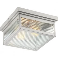 Gardner 2-Light Stainless Steel Flush Mount with Clear Ribbed Glass by Quoizel -Quoizel Sales stainless steel quoizel flush mount lights gar1312ss 1f 1000