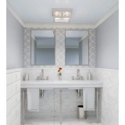 Gardner 2-Light Stainless Steel Flush Mount with Clear Ribbed Glass by Quoizel -Quoizel Sales stainless steel quoizel flush mount lights gar1312ss 31 1000