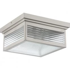 Gardner 2-Light Stainless Steel Flush Mount with Clear Ribbed Glass by Quoizel -Quoizel Sales stainless steel quoizel flush mount lights gar1312ss c3 1000