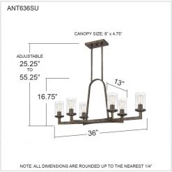 Antonin 6-Light Statuary Bronze Island Light with Clear Seeded Glass by Quoizel -Quoizel Sales statuary bronze quoizel chandeliers ant636su 76 1000