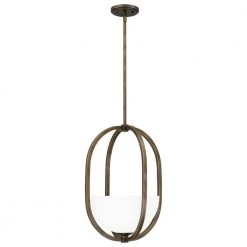 Calluna 1-Light Statuary Bronze Pendant with Opal Etched Glass by Quoizel