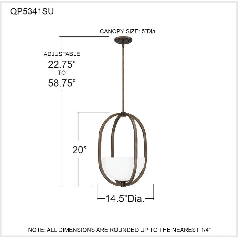 Calluna 1-Light Statuary Bronze Pendant with Opal Etched Glass by Quoizel 9 Calluna 1-Light Statuary Bronze Pendant with Opal Etched Glass by Quoizel - Image 8