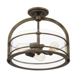 Toscana 15.5 in. 3-Light Statuary Bronze Semi-Flush Mount with Clear Glass by Quoizel -Quoizel Sales statuary bronze quoizel flush mount lights tos1715su 1f 1000