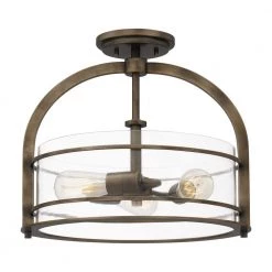 Toscana 15.5 in. 3-Light Statuary Bronze Semi-Flush Mount with Clear Glass by Quoizel