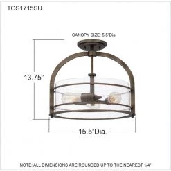Toscana 15.5 in. 3-Light Statuary Bronze Semi-Flush Mount with Clear Glass by Quoizel -Quoizel Sales statuary bronze quoizel flush mount lights tos1715su fa 1000