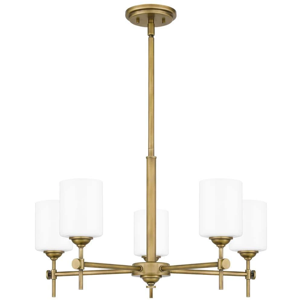 Aria 5-Light Weathered Brass Chandelier with Opal Glass by Quoizel 3 Aria 5-Light Weathered Brass Chandelier with Opal Glass by Quoizel