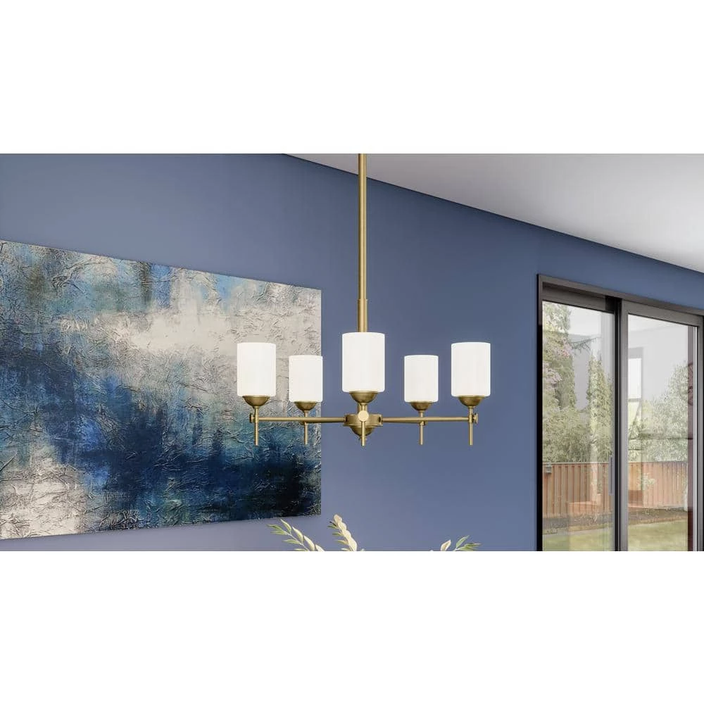 Aria 5-Light Weathered Brass Chandelier with Opal Glass by Quoizel 4 Aria 5-Light Weathered Brass Chandelier with Opal Glass by Quoizel - Image 2