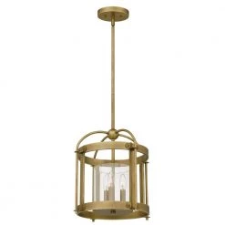 McPherson 3-Light Weathered Brass Pendant with Clear Glass by Quoizel -Quoizel Sales weathered brass quoizel chandeliers mcp2814ws 4f 1000