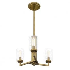 Sunburst 3-Light Weathered Brass Pendant with Clear Seeded by Quoizel -Quoizel Sales weathered brass quoizel chandeliers sun2815ws 1f 1000