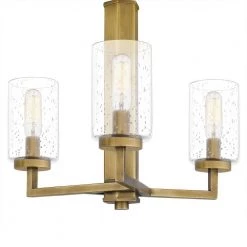 Sunburst 3-Light Weathered Brass Pendant with Clear Seeded by Quoizel -Quoizel Sales weathered brass quoizel chandeliers sun2815ws 44 1000