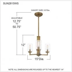 Sunburst 3-Light Weathered Brass Pendant with Clear Seeded by Quoizel -Quoizel Sales weathered brass quoizel chandeliers sun2815ws 76 1000