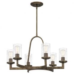 Sunburst 3-Light Weathered Brass Chandelier with Clear Seeded Glass by Quoizel
