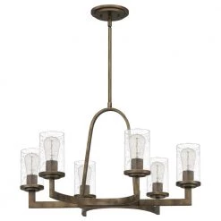Sunburst 3-Light Weathered Brass Chandelier with Clear Seeded Glass by Quoizel -Quoizel Sales weathered brass quoizel chandeliers sun5018ws c3 1000