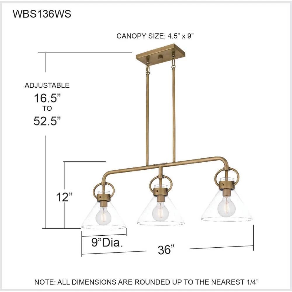 Webster 3-Light Weathered Brass Island Light with Clear Glass by Quoizel 10 Webster 3-Light Weathered Brass Island Light with Clear Glass by Quoizel - Image 8