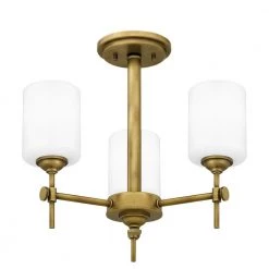 Aria 17 in. 3-Light Weathered Brass Semi-Flush Mount with Opal Glass by Quoizel -Quoizel Sales weathered brass quoizel flush mount lights ari1717ws 1f 1000