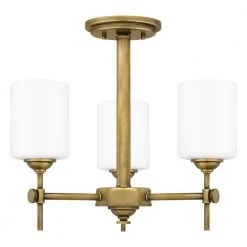 Aria 17 in. 3-Light Weathered Brass Semi-Flush Mount with Opal Glass by Quoizel