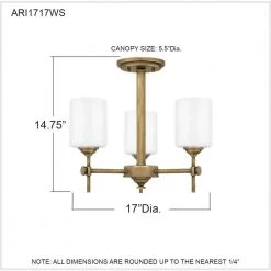 Aria 17 in. 3-Light Weathered Brass Semi-Flush Mount with Opal Glass by Quoizel -Quoizel Sales weathered brass quoizel flush mount lights ari1717ws fa 1000